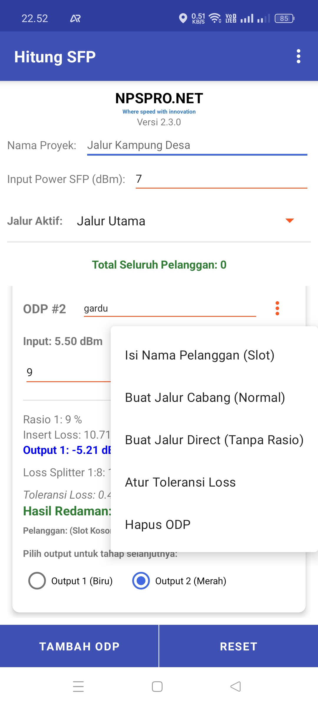 Hitung SFP - Buat Cabang