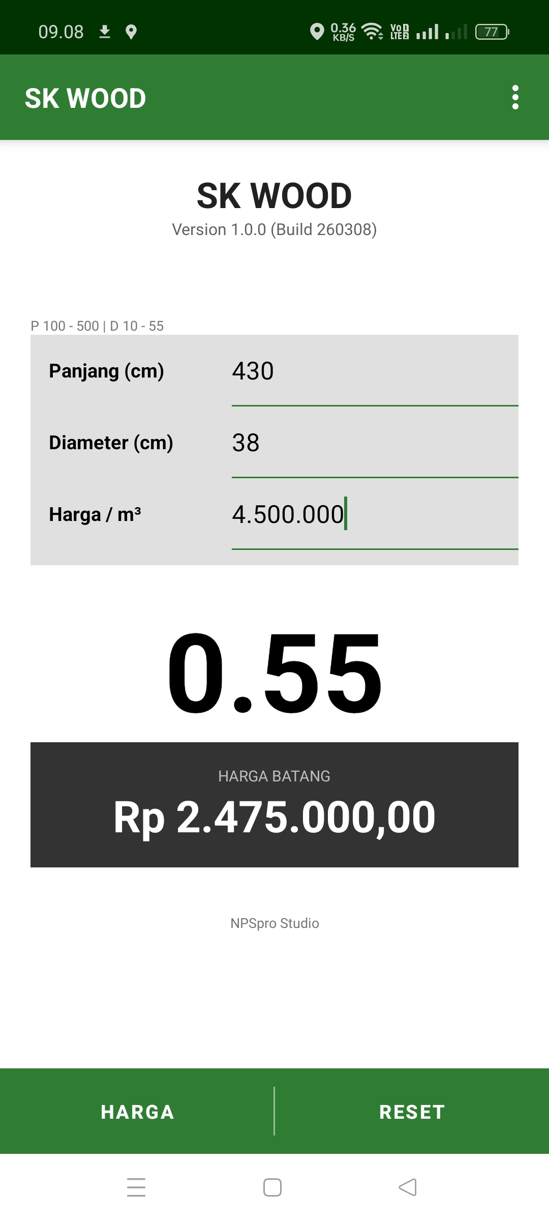 SK Wood - Hasil Harga