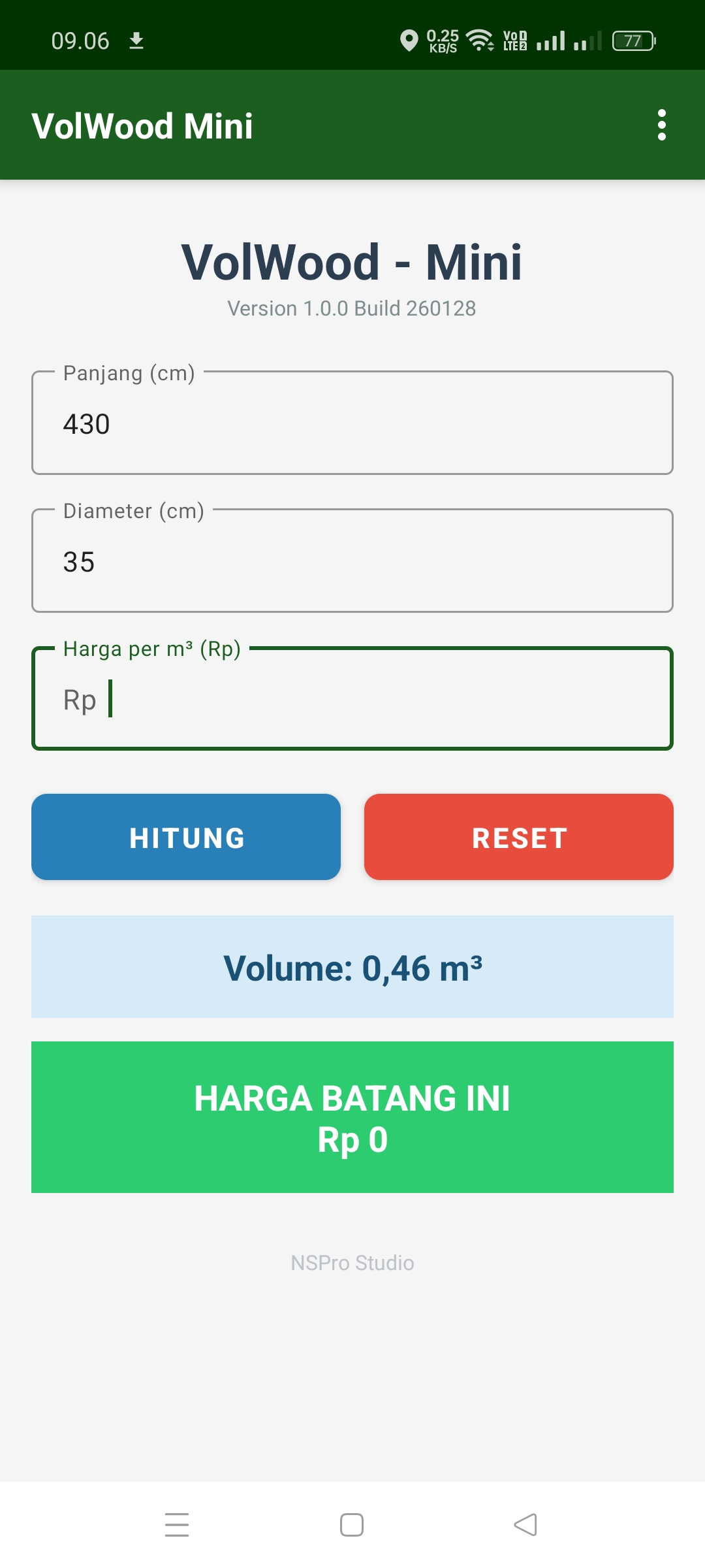 VolWood Mini - Hasil Perhitungan